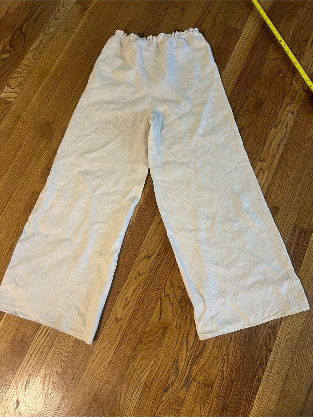 Zara Beige Wide-Leg Linen Blend Drawstring Pants